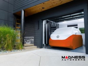 Volkswagen ID. Buzz Custom Fit Vehicle Cover - Satin Stretch - White And Go Mango Orange + Rear Passenger Charger Port Flap